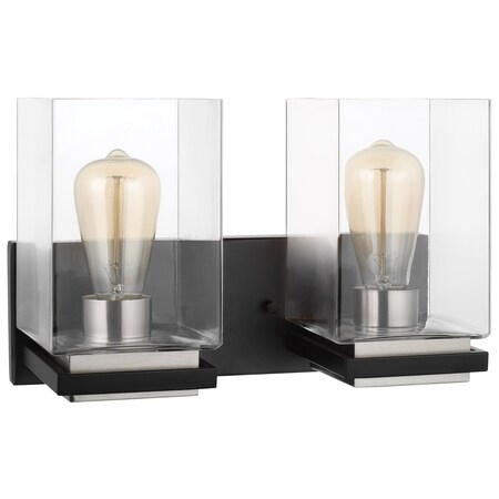 Nuvo Crossroads 2-Light Vanity - Matte Black with Clear Glass 60/7652